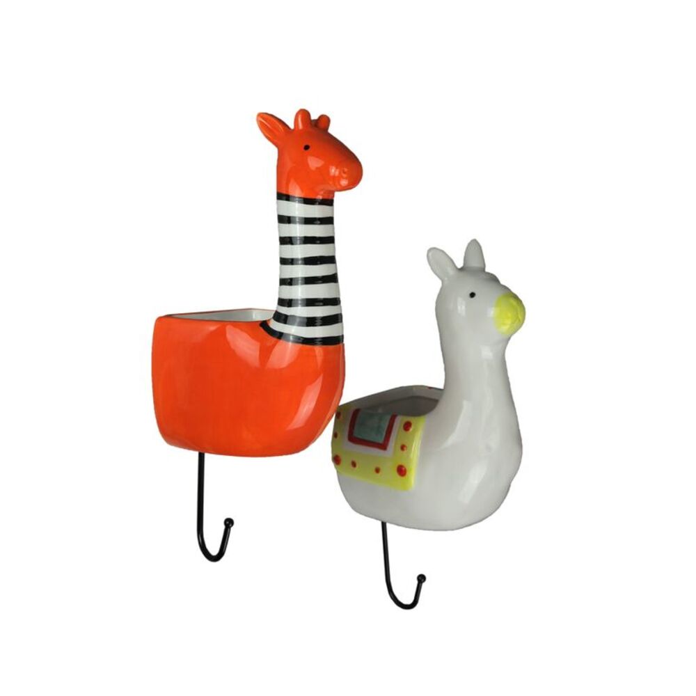 Set of 2 Llama & Giraffe Ceramic Wall Hanging Succulent Planters Decorative Pots
